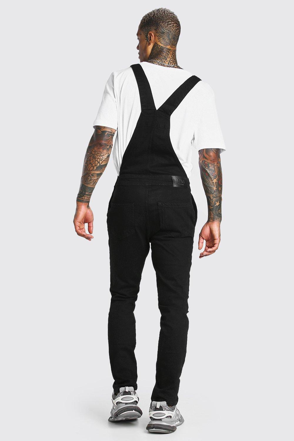 Black skinny best sale overalls men's